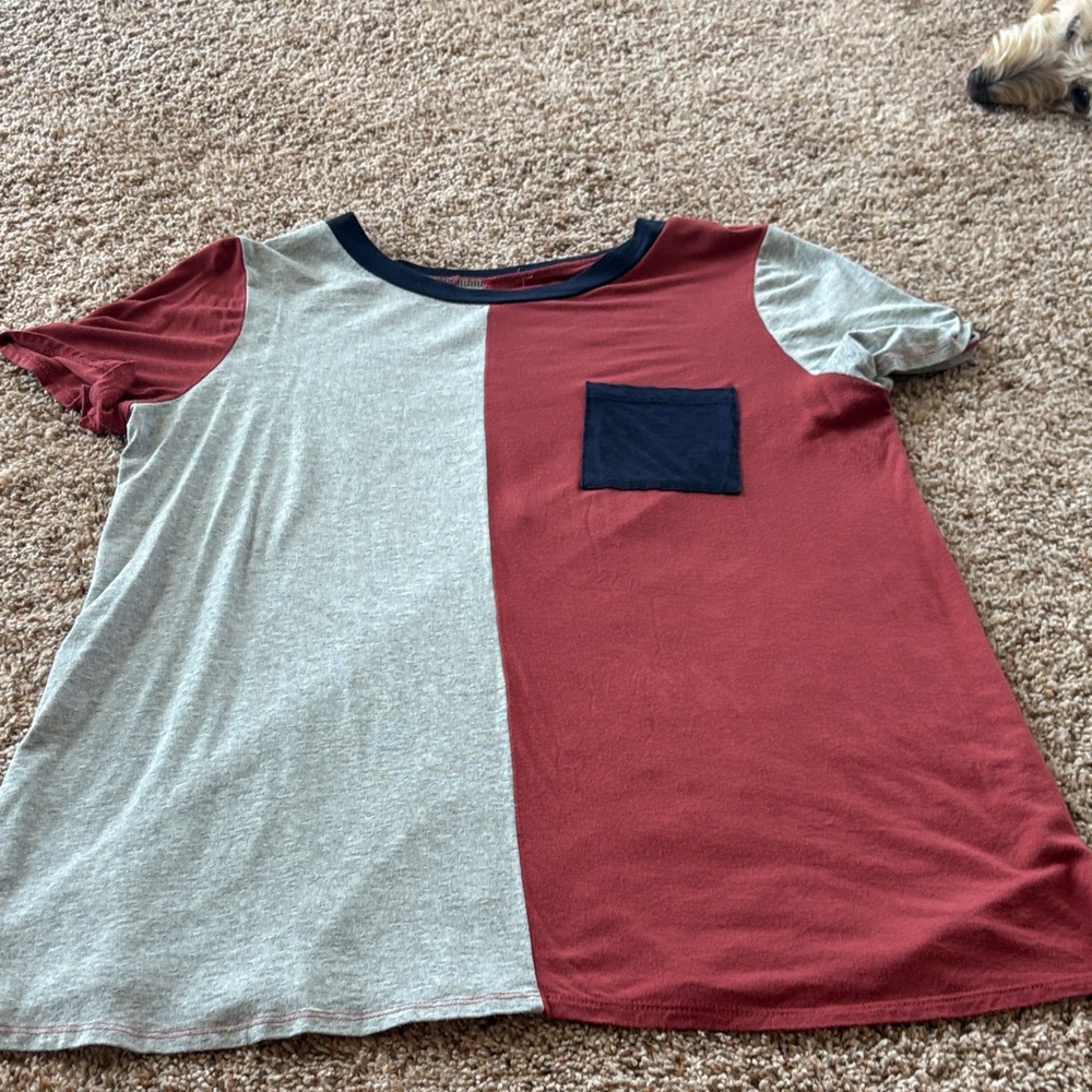 Kids Colorblock Tee with Pocket - Red and Gray